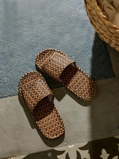 Cirelle 1 双天然亚麻藤麻防滑舒适透气轻便耐用拖鞋，适合女士和情侣，夏季室内家居休闲时尚