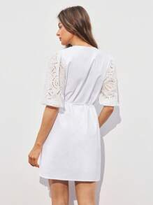 ATUI Studio Sukienka damska w jednolitym kolorze, minimalistyczna, na co dzień, z krótkim rękawem - Biały - Zobacz 3