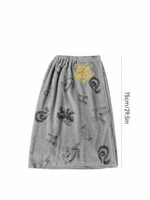 HARRY POTTER X SHEIN 1pc Graphic Print Embroidery Detail Bath Towl, Absorbent & Soft, Can Be Fixed On The Chest, Won't Slip Off - Grey - View 3