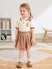 Cozy Pixies 春夏时尚百搭休闲可爱趣味小熊和蝴蝶公主装饰平底凉鞋，适合女童 - 棕色 - 查看 3