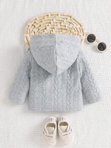 SHEIN 浅灰色男婴连帽长袖外套，绗缝设计，舒适保暖，适合秋冬季日常穿着。 - 灰色 - 查看 2