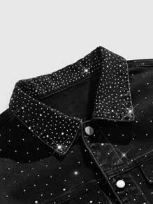 ROMWE MEN Street Life Men's Rhinestone Denim Jacket, Retro Street Style - Black - View 3