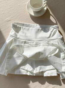 Comfortcana Casual Versatile Solid Color Sports Mini Pleated Skirt - White - View 5