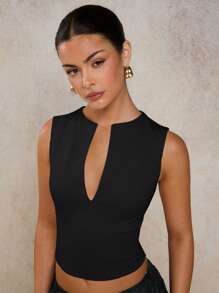 COSMINA 女士简约通勤纯色缺口领修身吊带背心，夏季