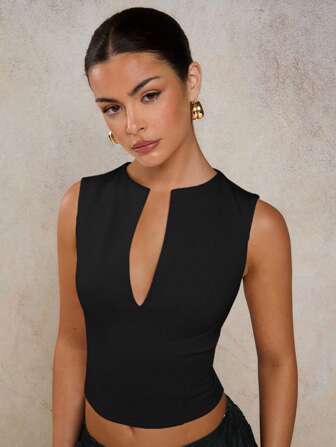 COSMINA Camiseta ajustada de unicolor con escote entallado, para mujer, estilo sencillo para ir al trabajo, verano