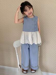 Dazy Kids 女童可爱牛仔荷叶边背心和裤子套装