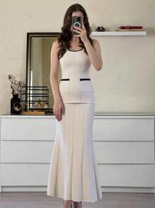 Elenzga Eleganter Maxirock mit Blumenmuster und Meerjungfrauen-Motiv in Farbblock-Optik, Boho-Party und Feiertage