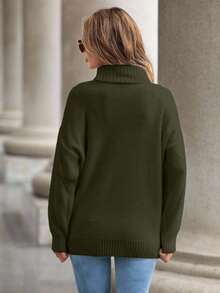 EURMUSE Women's Casual Solid Color Turtleneck Sweater, Autumn/Winter,Jumper,Cream Jumper,Jumpers,Black Jumper,Womens Jumper,White Jumper,Women's Jumper,Women's Jumpers - Green - View 2