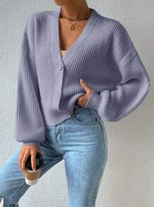 EURMUSE Cardigan casual et polyvalent à manches lanternes de couleur unie