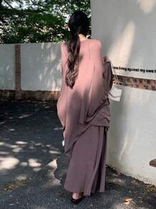 DAZY Women's Loose Casual Sleeveless Dress And Cover Up Set, Elegant Minimalist Style For Office, Vacation, Spring/Summer/Autumn - Brown - View 7