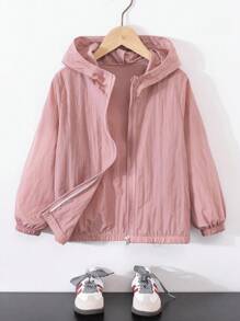 Elladie kids Back To School Fall Clothes Coral Pink Hooded Jacket For Girls With Zipper And Long Regular Sleeves Girls Hooded Jacket Girls Zip Up Jacket Girls Casual Jacket Girls Outerwear Girls Light Jacket Girls Hooded Zip Up Jacket Girls Lightweight Jacket Girls Pink Hoodie Kids Zip Up Hoodie Winter - Coral Pink - View 3