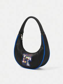 LOONEY TUNES X SHEIN 女士时尚个性化街头风格酷炫学院风黑色卡通字母图案单肩包 - 黑色 - 查看 3