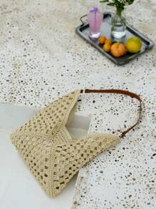 Cirelle A Fashionable Hand-Woven Hollowed-Out Straw Shoulder Bag – Boho Summer Tote Beach Bag, For Vacation, Outings, Camping & Parties