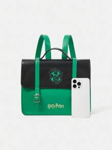 HARRY POTTER X SHEIN 女士学院风撞色字母蛇纹印花背包 - 綠色 - 查看 10