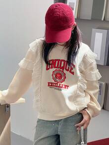 DAZY 秋季少女圆领保暖印花卫衣 - 米色 - 查看 7