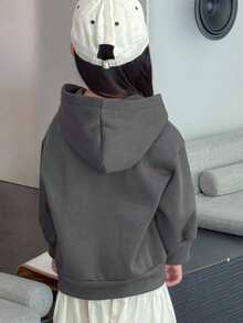 DAZY 女童连帽针织保暖蝴蝶印花长袖卫衣，秋季款 - 深灰色 - 查看 6