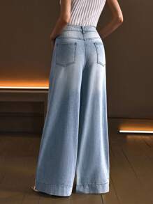 Selenza Women's Elegant Lace Patchwork Denim Jeans - Blue - View 2