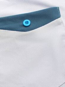 NEOREFINED 男士對比色短袖休閒通勤 Polo 衫，正式款 - 白色 - 查看 7