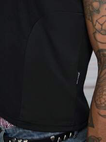 AXEPEAK 男士几何印花圆领休闲黑色背心，夏季 - 黑色 - 查看 6