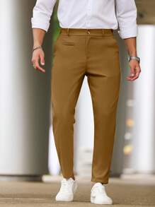 Manfinity Homme Quần ống côn trơn màu thường ngày dành cho nam, thích hợp đi làm, mùa thu - màu nâu - Xem 4
