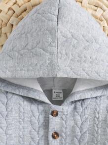 SHEIN 浅灰色男婴连帽长袖外套，绗缝设计，舒适保暖，适合秋冬季日常穿着。 - 灰色 - 查看 5