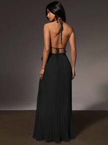 Athîral 女士无袖露背荷叶边连衣裙，夏季 - 黑色 - 查看 3