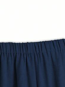 EMERY ROSE Plus Size Casual Loose Short Sleeve Top And Wide Leg Pants 2 Pieces Set - Blue - View 4