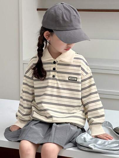 DAZY 女童条纹领卫衣，秋季服装