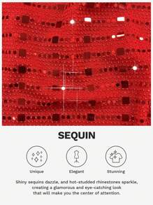 Maweii Đầm maxi dự tiệc cỡ lớn dành cho nữ, gợi cảm, cổ chữ V sâu, tay phồng, đính sequin, màu đỏ. - Đỏ - Xem 7