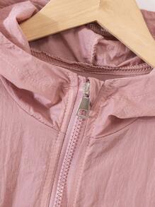 Elladie kids Back To School Fall Clothes Coral Pink Hooded Jacket For Girls With Zipper And Long Regular Sleeves Girls Hooded Jacket Girls Zip Up Jacket Girls Casual Jacket Girls Outerwear Girls Light Jacket Girls Hooded Zip Up Jacket Girls Lightweight Jacket Girls Pink Hoodie Kids Zip Up Hoodie Winter - Coral Pink - View 6