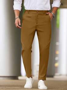 Manfinity Homme Quần ống côn trơn màu thường ngày dành cho nam, thích hợp đi làm, mùa thu - màu nâu - Xem 3