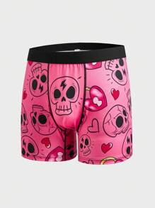 Rosa roliga dödskalle- och hjärtmönster herrmellanlånga boxershorts, Halloween - Rosa - Visa 3