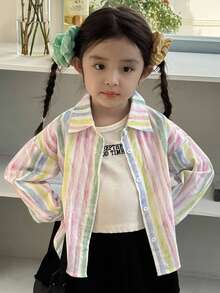Dazy Kids 小女孩彩色蝴蝶结长袖衬衫 - 彩色 - 查看 6