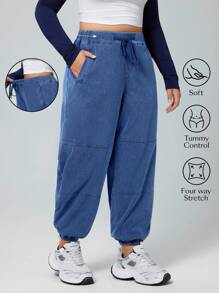 Flexra Pantaloni casual/da resort in denim blu scuro morbidi ed elastici per taglie forti - Blu lavato scuro - Visualizzare 1