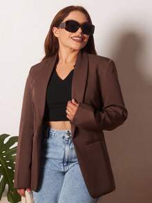 Lupita Cardoza Women's Solid Color Shawl Neck Long Sleeve Casual Blazer  - Coffee Brown - View 6