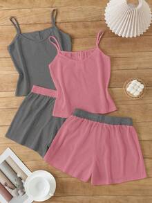 2件套女士休闲吊带睡衣套装 - 彩色 - 查看 2