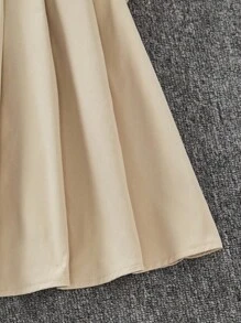 Women's Zip-Up Bomber Jacket With Contrast Sleeves And Pleated Mini Skirt Set - Khaki - View 5