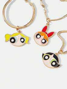 THE POWERPUFF GIRLS X SHEIN 花朵、泡泡、毛茛图案可爱吊坠耳环 - 金黃色 - 查看 2