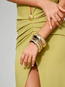 CUCCOO SZL 3入組豪華圓形金色手環套裝，適合女士晚會、約會、聚會、節日送禮使用 - 金黃色 - 查看 14