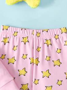 LE PETIT PRINCE X SHEIN Ensemble pyjama avec t-shirt à manches longues décontracté et polyvalent avec motif graphique de personnage de dessin animé de jeune fille et motif rose, et pantalon imprimé d'étoiles