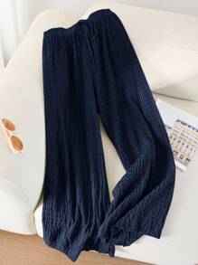 CosyJoli 大码女装新款春夏商务休闲女沙滩情人节风时尚通勤优雅阔腿裤口袋裤薰衣草色大学生宽松裤 - 藏蓝色 - 查看 3