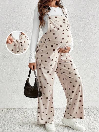 SHEIN Fall Clothes,Autumn Clothes,Maternity Autumn Clothes Maternity Maternity Casual Collegiate Style All-Over Print Adjustable Strap Jumpsuit Maternity Overalls Pregnancy Overalls Maternity Jumpsuits Pregnancy Jumpsuits Maternity Clothes
