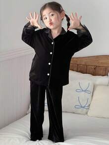 DAZY Young Girl Lace Patchwork Long Sleeve & Long Pants Pajama Set Fall,Winter - Black - View 6