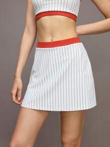 Activina Striped Print Pocket Contrast Trim Fashionable Sports Skirt Pants, Summer - Multicolor - View 4