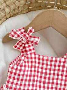 Baby Girl Casual Cute Gingham Pattern Tank Top, For Christmas
