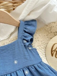 Babygirl Cute Vacation Blue Floral Pattern Cap Sleeve Romper