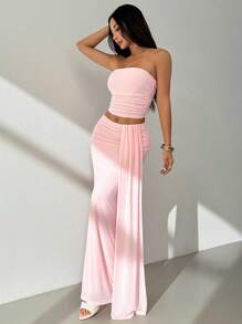 SHEIN PETITE 抹胸网眼上衣和低腰迷你裙套装 - 粉色 - 查看 6