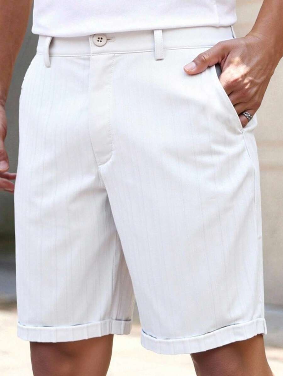 HIMLAND Pantalones cortos casuales de hombre con tejido de unicolor y dobladillo enrollado, adecuados para uso diario. Pantalones cortos blancos de hombre, pantalones cortos de golf de hombre, pantalones cortos de verano de hombre, pantalones cortos blancos, bermudas de hombre blancas, pantalones cortos de golf blancos