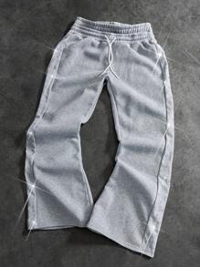 PAVTROS Manfinity Streetrush Men's Contrast Studded 2 In 1 Shorts, Light Grey , Men Flared Sweatpants , Men Wide Leg Sweatpants , Grey Flared Sweatpants , Men Flared Sweats , Flare Sweat Pants - Grey - View 1