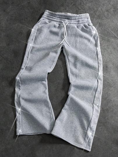 PAVTROS Manfinity Streetrush Men's Contrast Studded 2 In 1 Shorts, Light Grey , Men Flared Sweatpants , Men Wide Leg Sweatpants , Grey Flared Sweatpants , Men Flared Sweats , Flare Sweat Pants